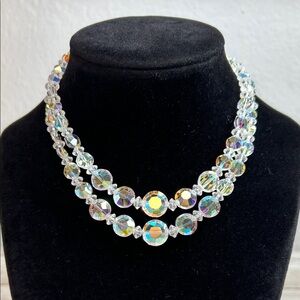 Vintage Double Strand Crystal Aurora Borealis Necklace